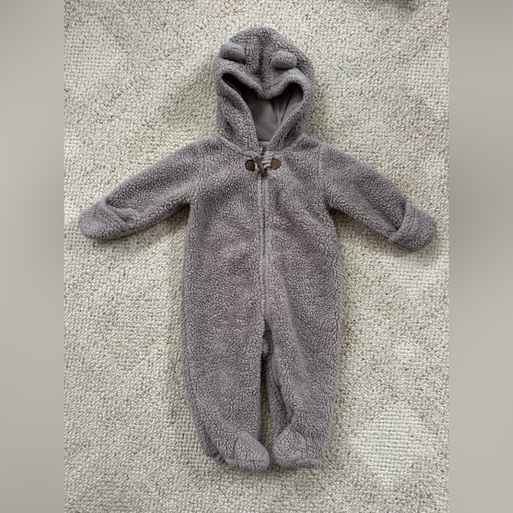 Cozy Teddy Bear Fleece Kids One-Piece Romper - Gray